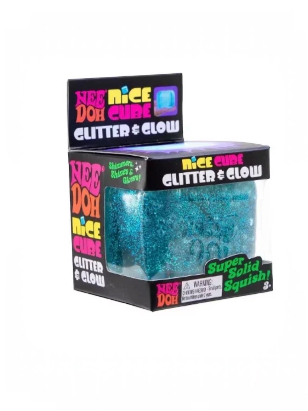 NIB NeeDoh Nice Cube Glitter & Glow Sensory Toy Schylling Blue